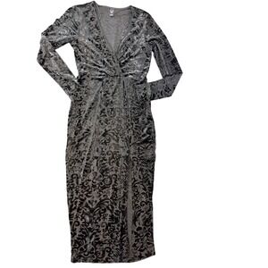 Windsor Black Velvet Burn Out V-Neck Long Sleeve Dress M Bodycon